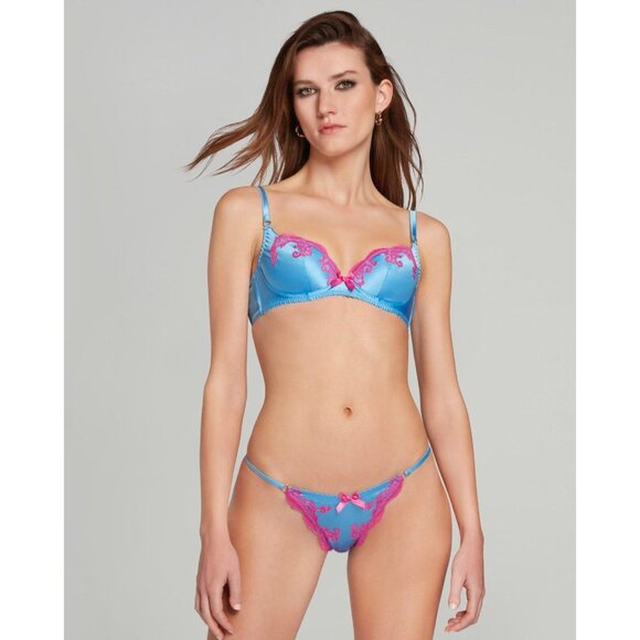 Agent Provocateur Molly Blue Pink Silk Bra 34B NWT $235 - Picture 3 of 16
